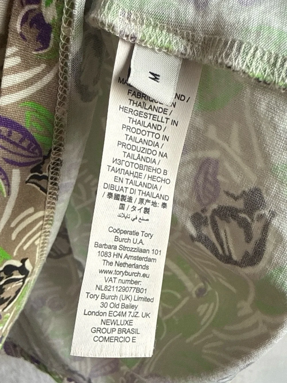 Tory Burch Green, Purple & Black Floral Collared Short-Sleeve Blouse